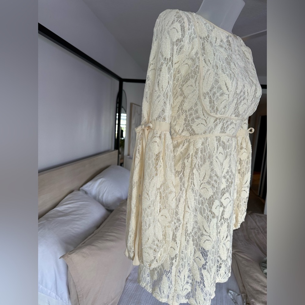 Free People Ruby Mini Lace Oversized Sheath Cottagecore Dress in Ivory, Large - Picture 5 of 12